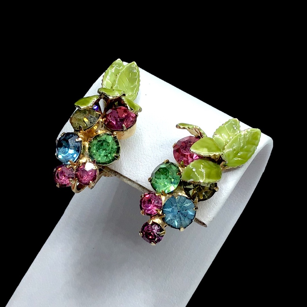 🌺Rare Vintage Hobe Rhinestone & Enamel Earrings